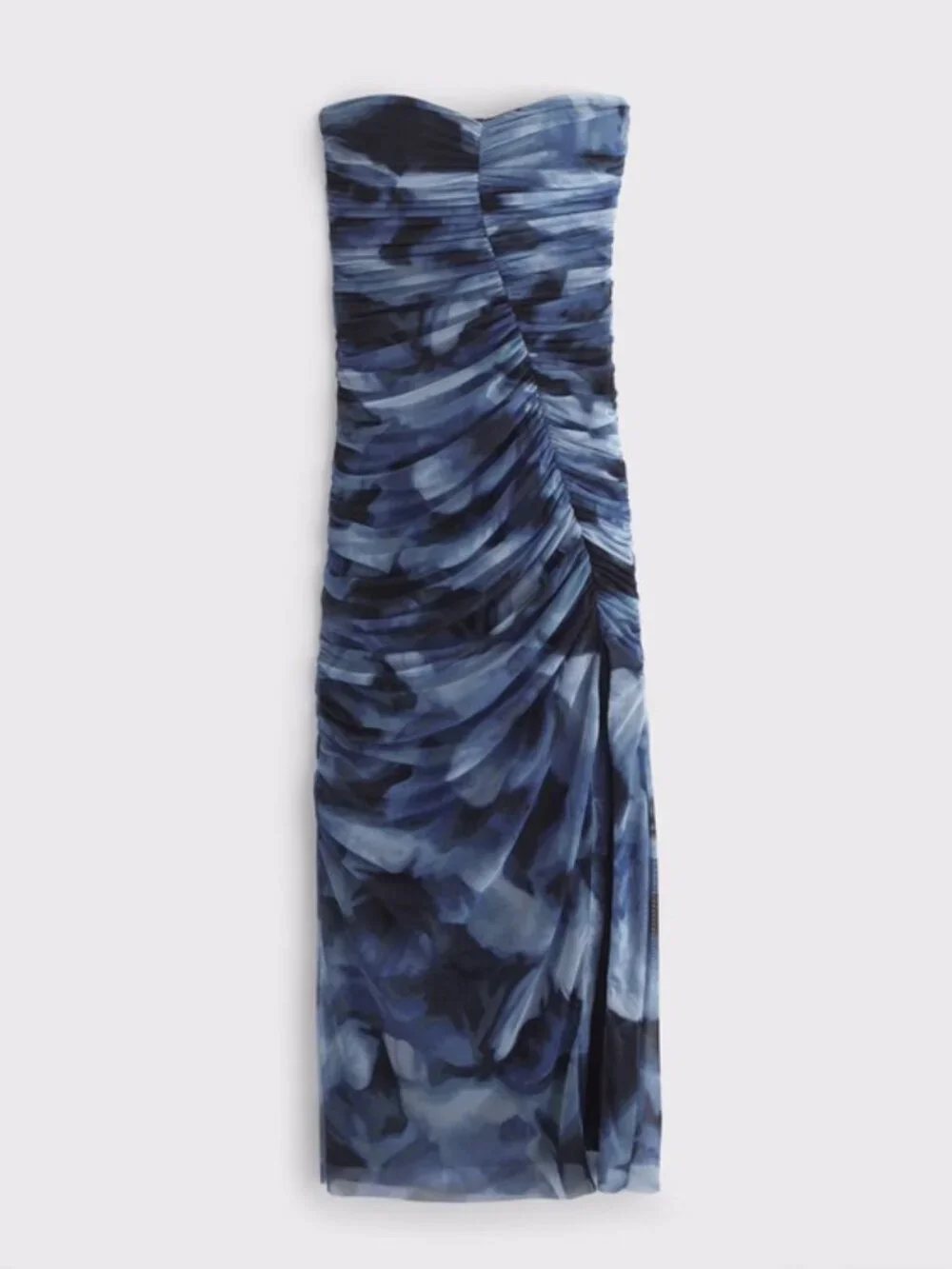 NWT Abercombie & Fitch Strapless Ruched Mesh Maxi Dress